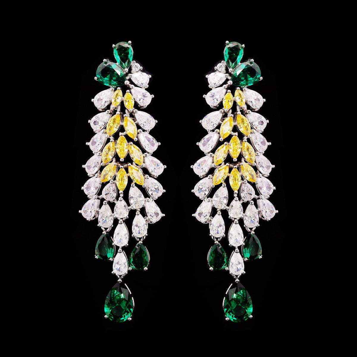 Ylana Yellow & Green Luxury Bridal Full Set with High-Quality Zircon Stones Rhodium Plated