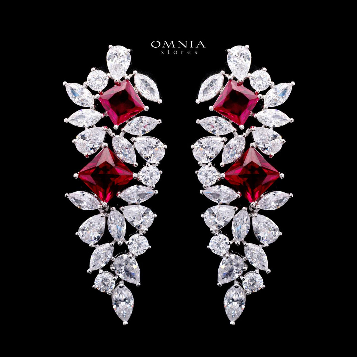 Christine Red Luxury Bridal Full Set with High-Quality Simulated Diamonds – Rhodium Plated