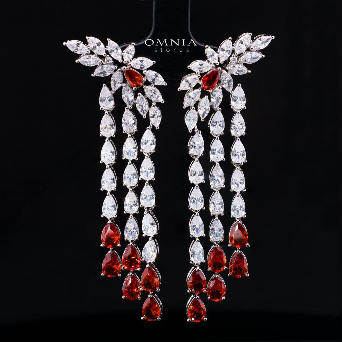 Omnia Rahaf Red Bridal Full Set in High Quality Zircon Stone Rhodium Plated