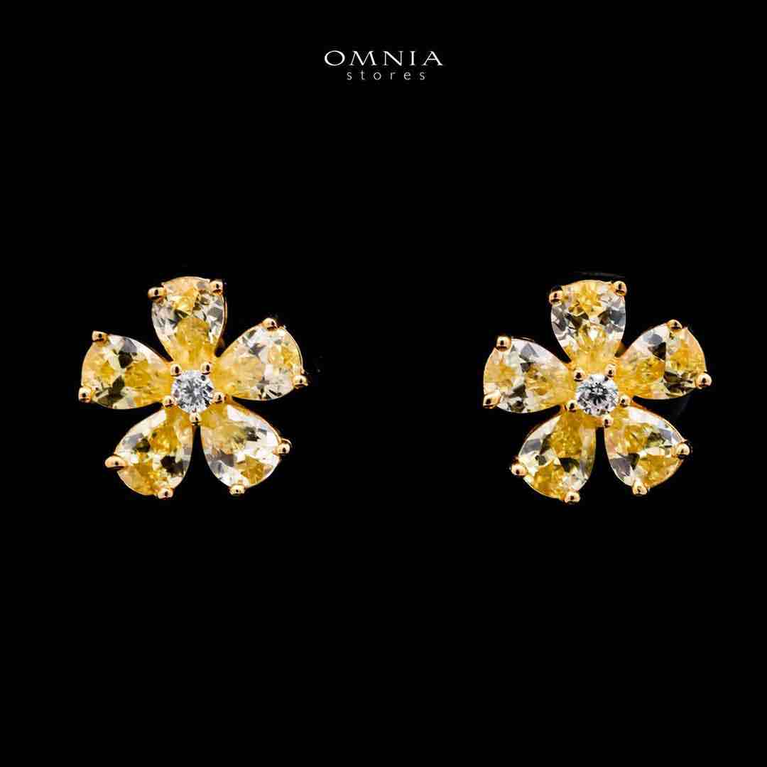 Omnia Yellow Radiance Flower Stud Earrings In 925 Silver with High Quality Simulated Diamonds