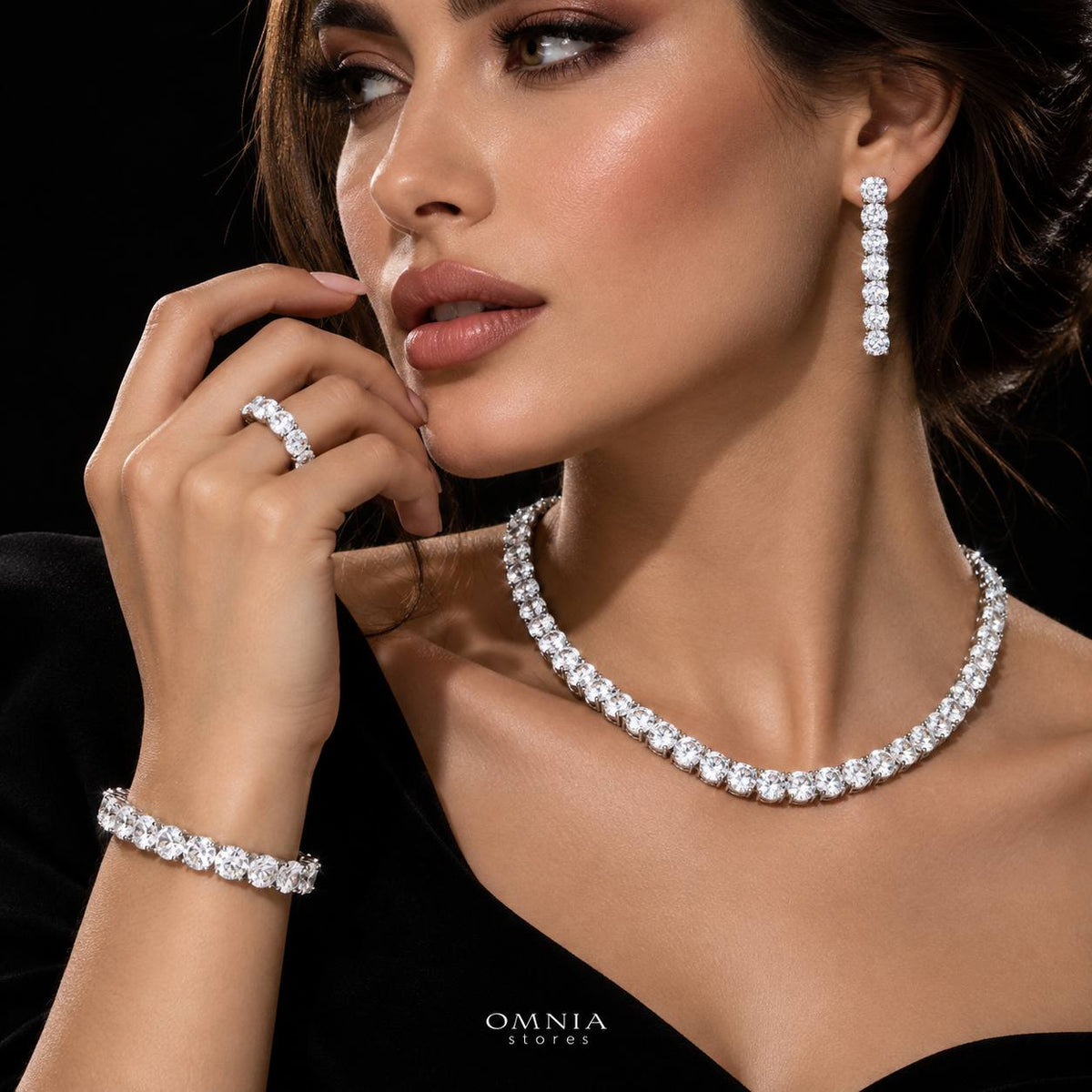 Omnia Rowan Bridal Full Set Accessories in High Quality Zircon Stone Premium Rhodium Plated