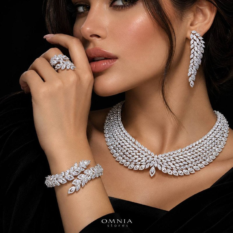 Omnia Safe Luxury Bridal White Full Set in High Quality Zircon Stone Premium Rhodium Plated