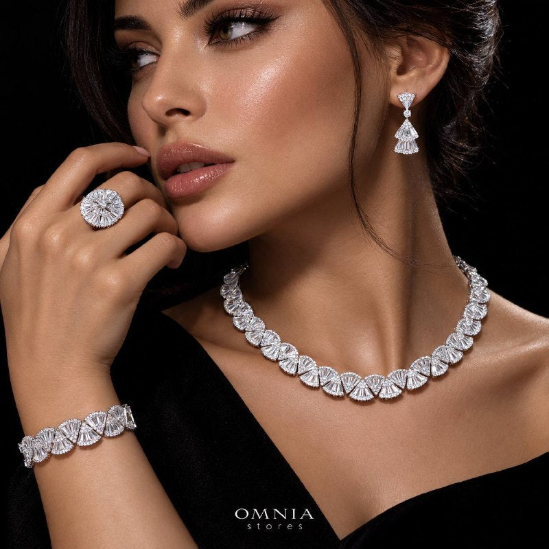 Sumaya White Bridal Full Jewelry Set – High Quality Zircon Stone Premium Rhodium-Plated