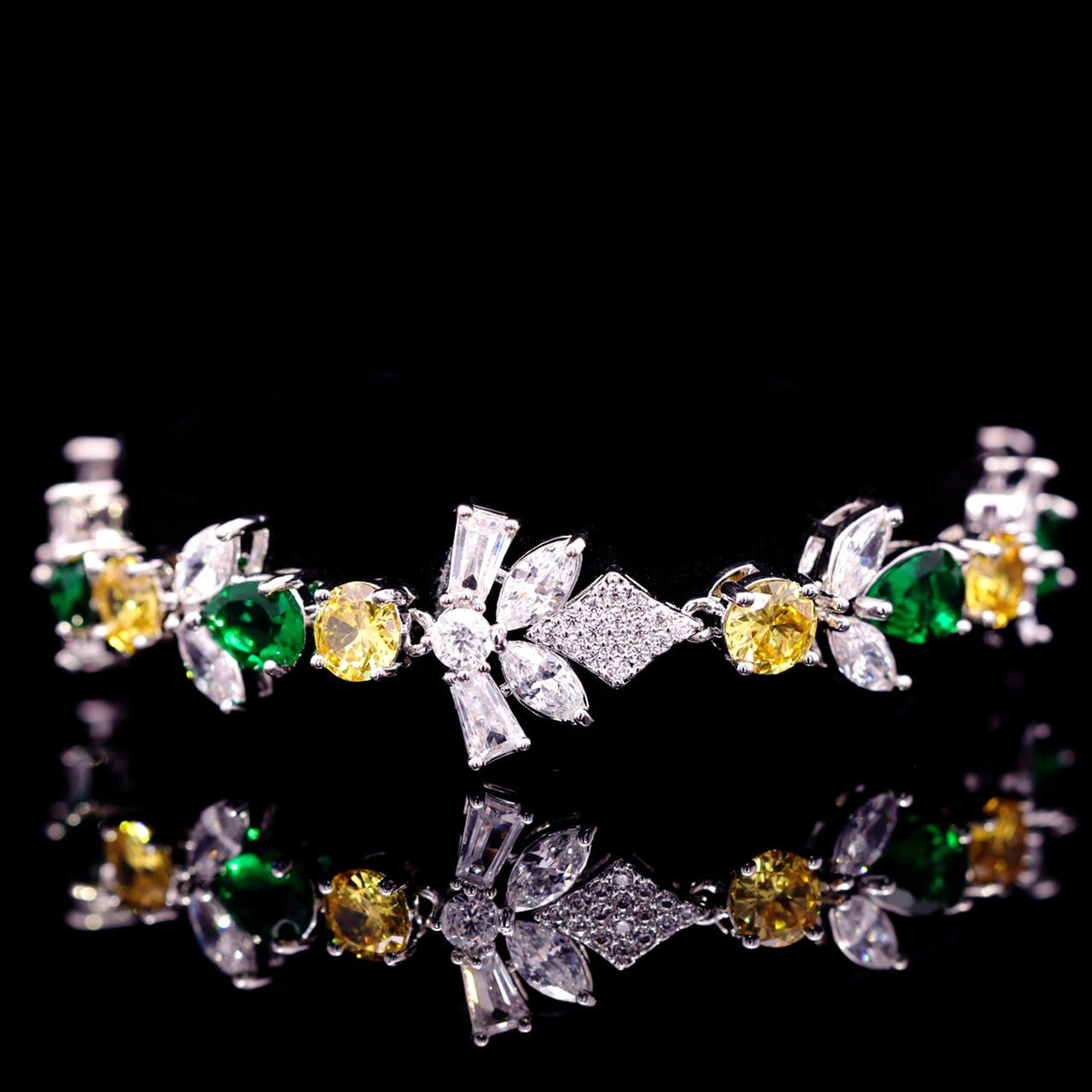 Vionna Yellow & Green Luxury Bridal Full Set with High-Quality Zircon Stones Rhodium-Plated Finish
