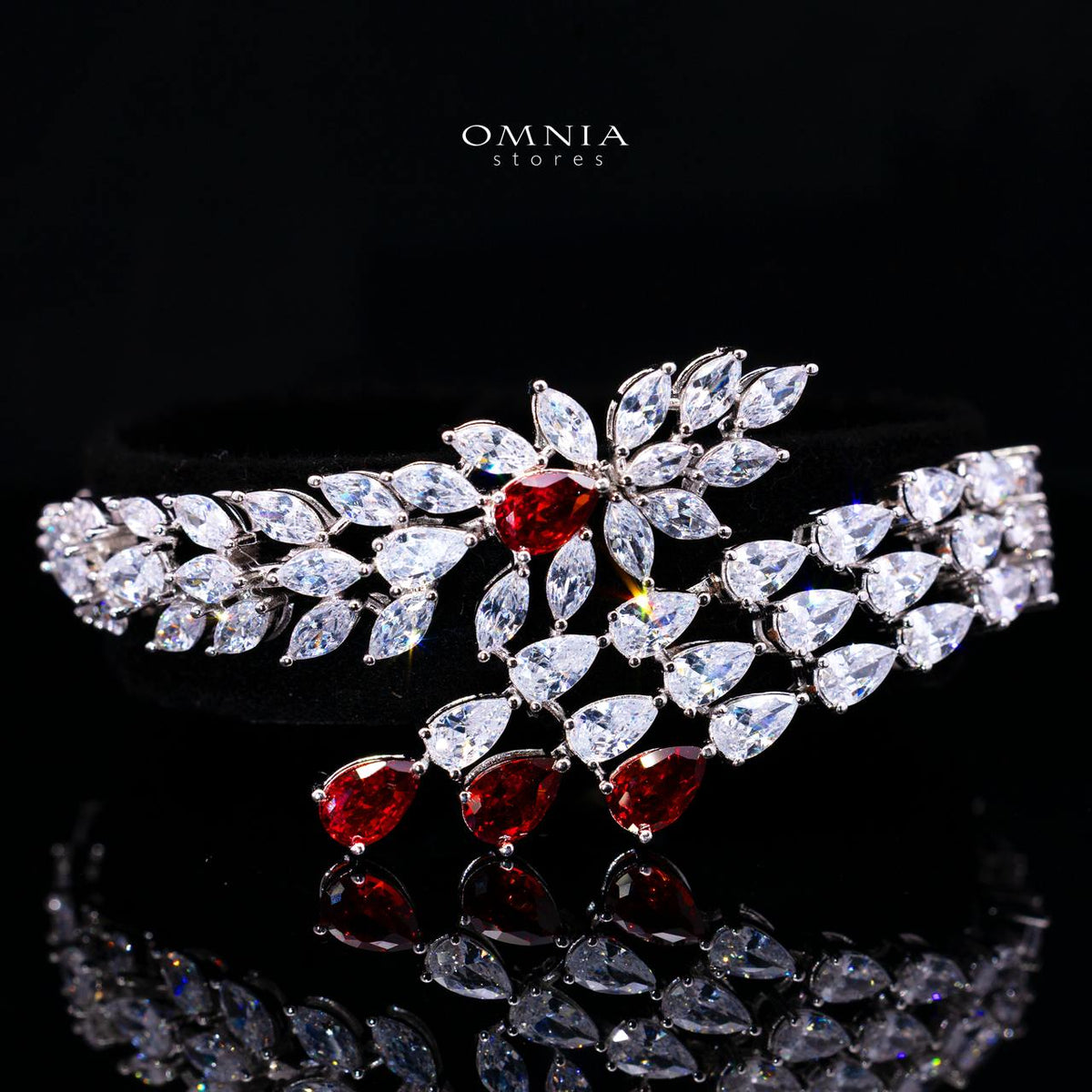 Omnia Rahaf Red Bridal Full Set in High Quality Zircon Stone Rhodium Plated