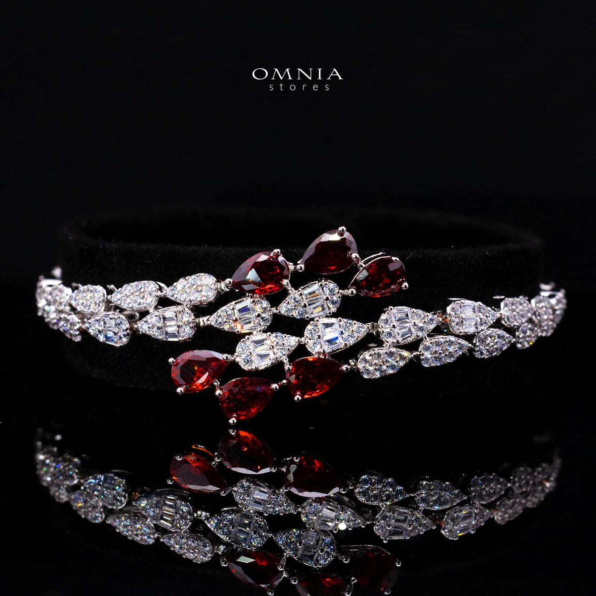 Omnia Senna Luxury Bridal Red Full Set in High Quality Zircon Stone Rhodium Plated