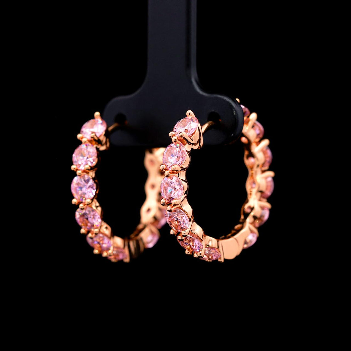 Fatinah Pink Premium Rhodium-Plated Alloy Earrings with High-Quality Simulated Diamonds