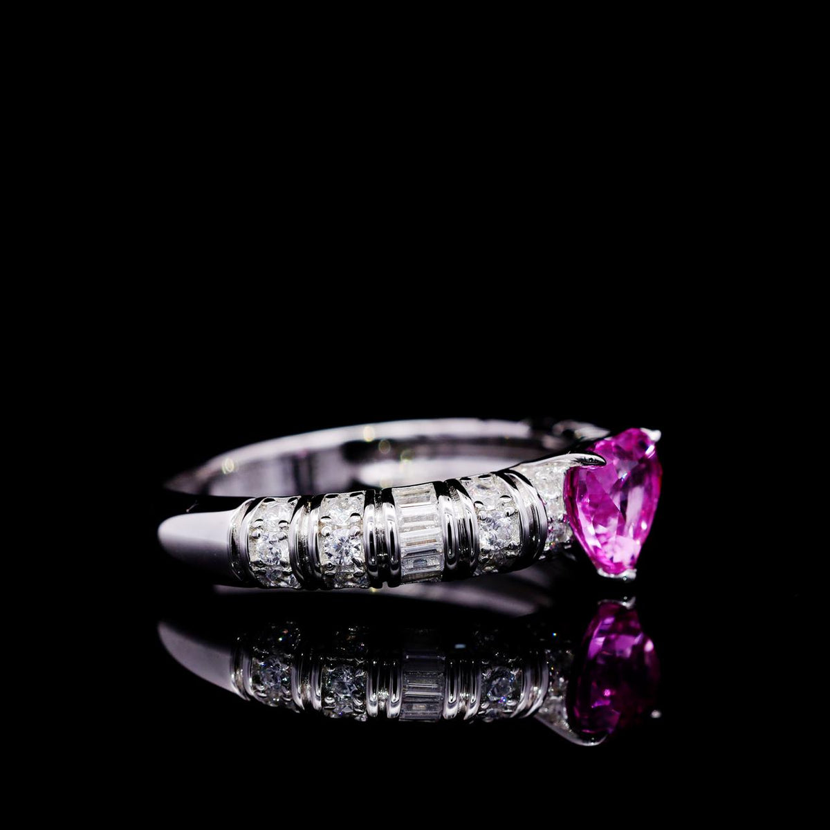 Binsha Pink Heart-Shaped Ring with Certificate | High-Quality Simulated Diamonds in 925 Sterling Silver