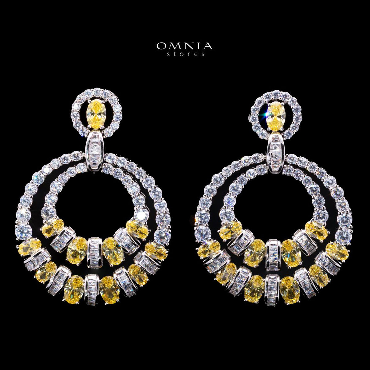 Selestine Yellow Long Chain Necklace and Earring Set with High-Quality Simulated Diamonds and Rhodium Plating