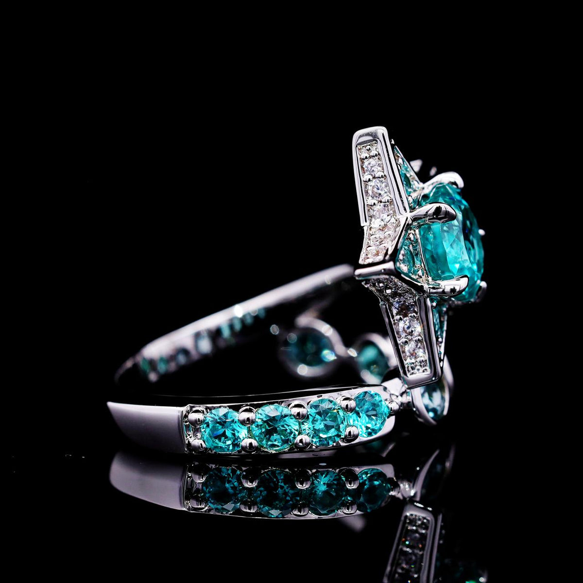 Tisha Turquoise Premium Rhodium-Plated Alloy Ring with High-Quality Simulated Diamonds