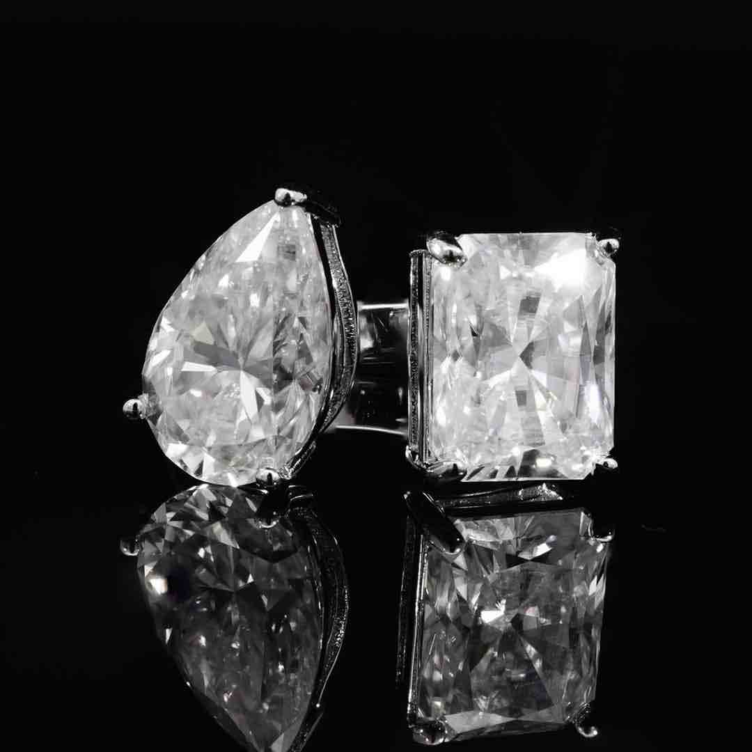 Ghaliah White Pear and Radiant Cut Ring GRA Certified in High Quality 925 Silver