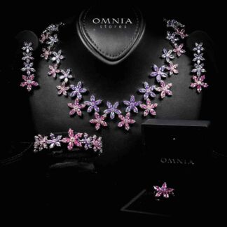 Omnia Yusra Pink and Purple Bridal Full Set in High Quality Simulated Diamonds