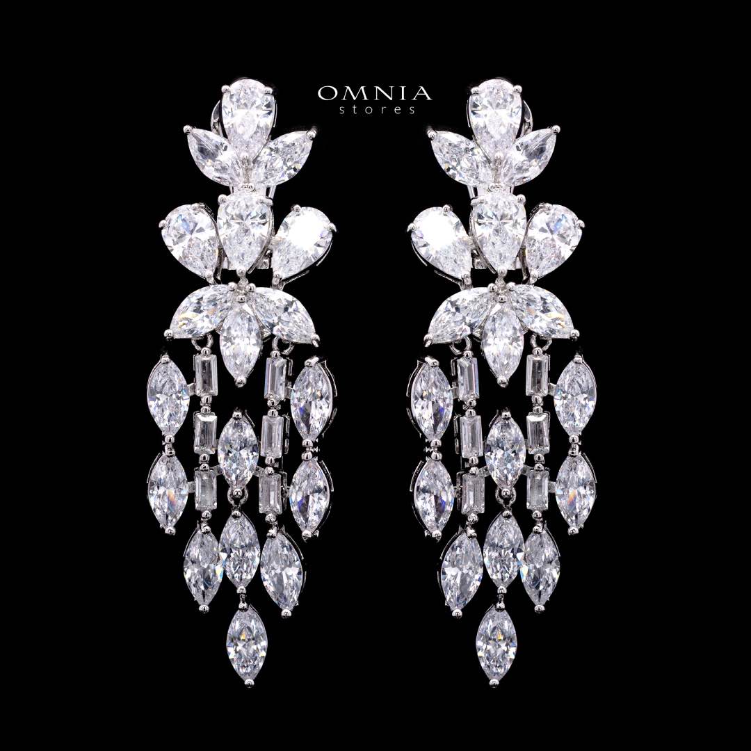 Omnia Soheila White Luxury Bridal Full Set with Emerald and Pear-Cut High-Quality Simulated Diamonds Rhodium Plated - Image 6