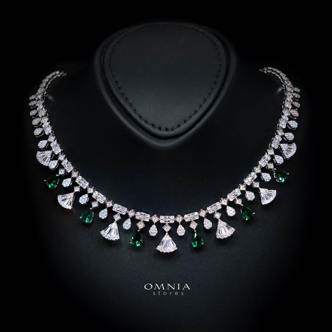 Omnia Marwa Green Luxury Bridal Full Set in High Quality Zircon Stone Rhodium Plated - Image 2