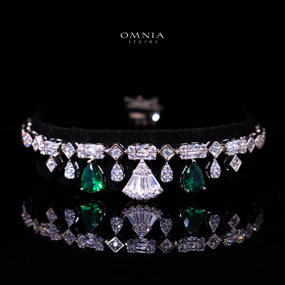 Omnia Marwa Green Luxury Bridal Full Set in High Quality Zircon Stone Rhodium Plated - Image 3