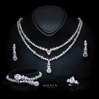 Omnia Ethereal White Drop Luxury Bridal Full Set in High Quality Rhodium Plated Zircon Stones