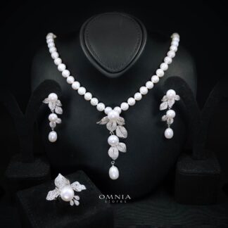 Omnia Precious Fresh Real Water Pearl Set 925 Silver In High Quality Simulated diamonds