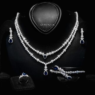 Omnia Ethereal Blue Drop-Down Pear Shape Full Set in High Quality Zircon Stone in Tarnish Resistant Plating