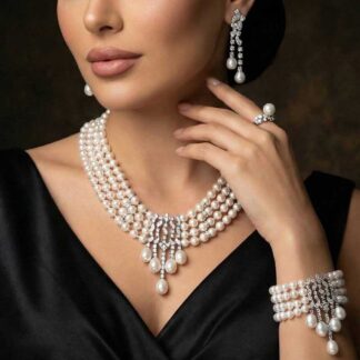 Omnia Behati Fresh Real Water Pearl Set In 92.5 Silver High Quality Simulated diamonds