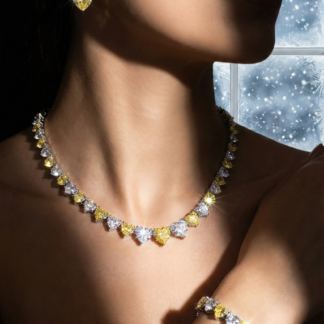 Omnia Donatella Yellow Luxury Bridal Full Set with Heart-Cut High-Quality Simulated Diamonds Rhodium Plated