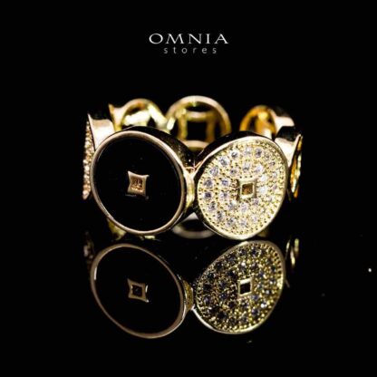 Omnia Golden Cuff With Bracelet and Ring with Black Oval Design In Rhodium Plated - Image 3