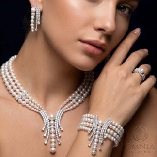 Omnia Shanina Bridal Full Set Designed with Freshwater Real Pearls and High-Quality Simulated Diamonds in a Rhodium Plated Finish