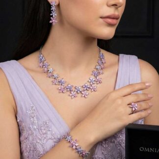 Omnia Yusra Pink and Purple Bridal Full Set in High Quality Simulated Diamonds