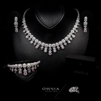 Omnia Trisha Pink Full set Accessories in High Quality Zircon Stone in Rhodium Plated