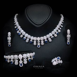 Omnia Trisha Blue Bridal Full Set Accessories in High Quality Zircon Stone Rhodium Plated