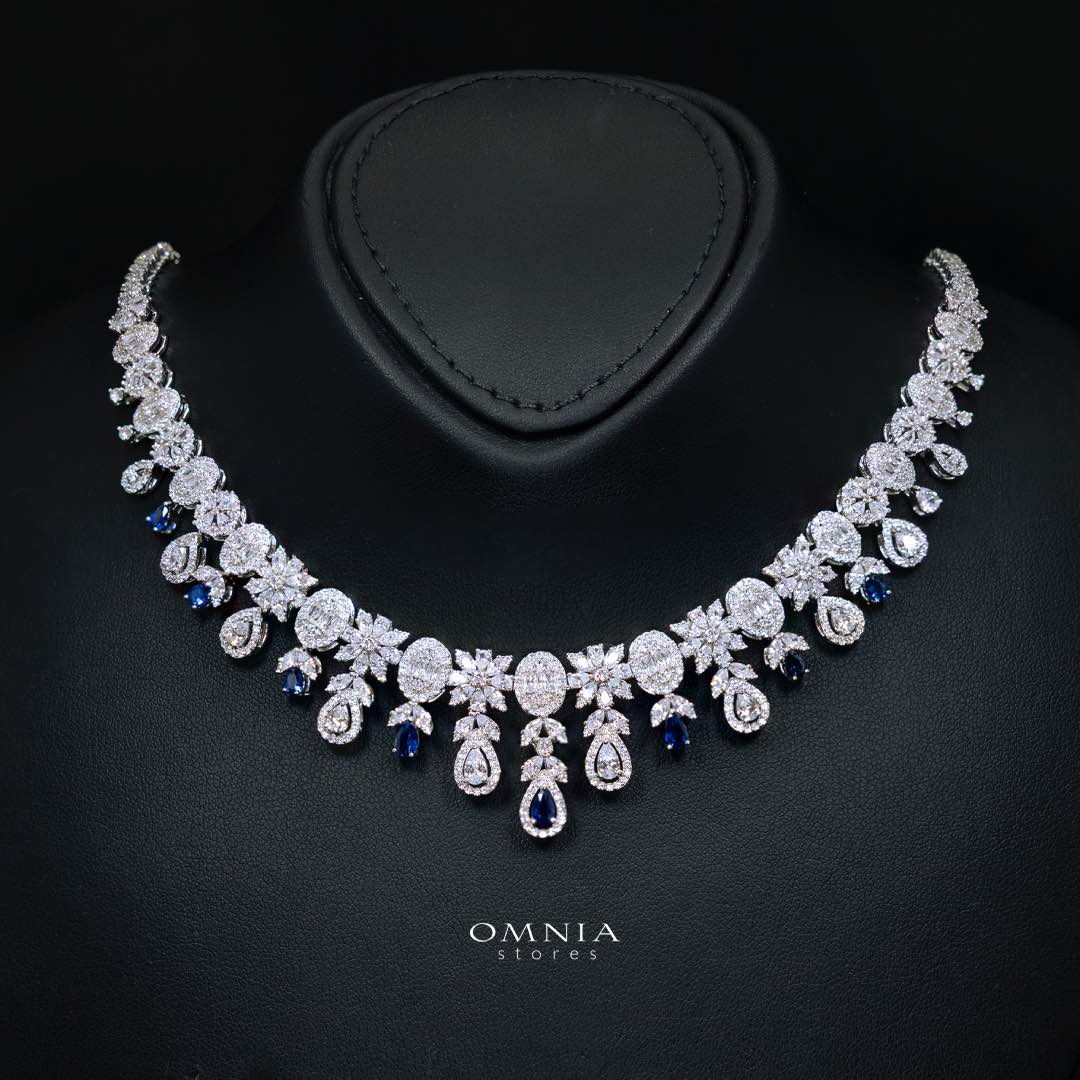 Omnia Trisha Blue Bridal Full Set Accessories in High Quality Zircon Stone Rhodium Plated - Image 2