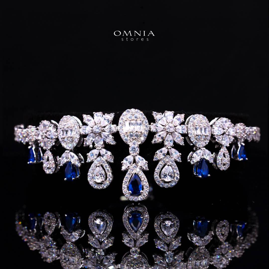 Omnia Trisha Blue Bridal Full Set Accessories in High Quality Zircon Stone Rhodium Plated - Image 3