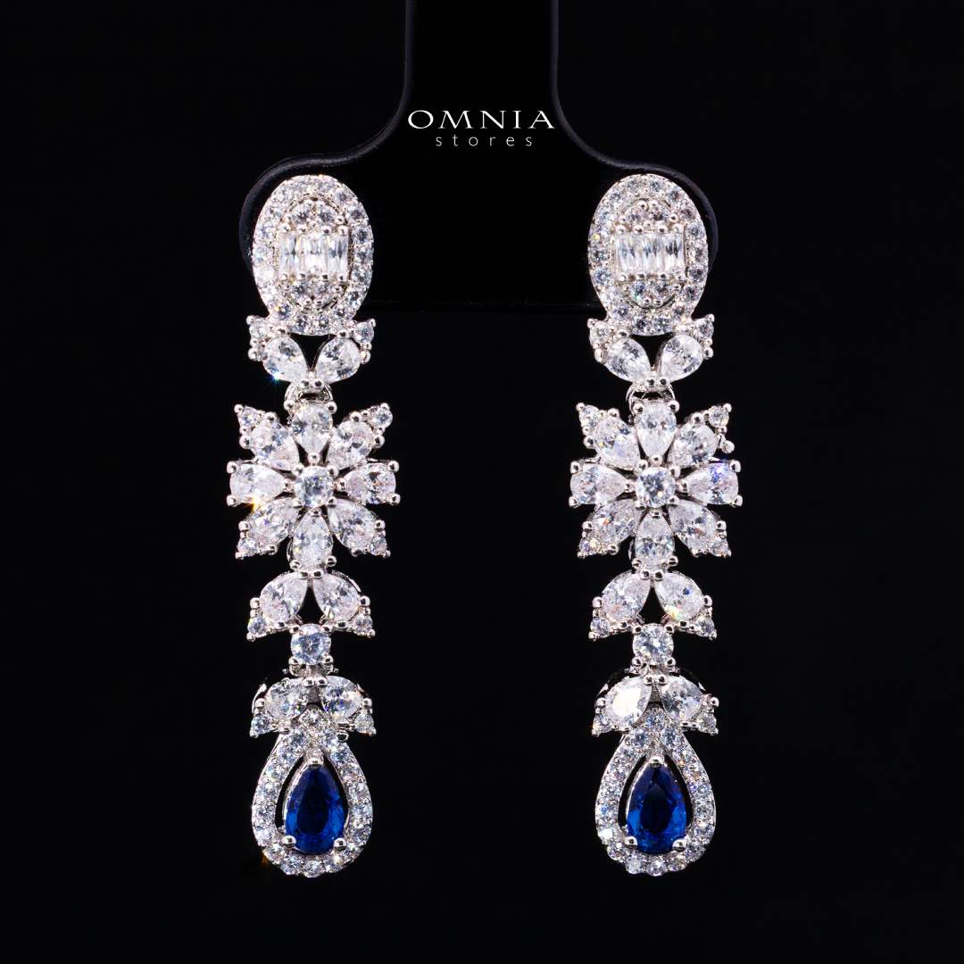 Omnia Trisha Blue Bridal Full Set Accessories in High Quality Zircon Stone Rhodium Plated - Image 5