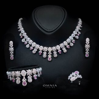 Omnia Trisha Pink Full set Accessories in High Quality Zircon Stone in Rhodium Plated