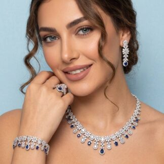 Omnia Trisha Blue Bridal Full Set Accessories in High Quality Zircon Stone Rhodium Plated