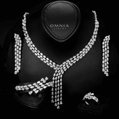 Omnia Michelle White Bridal Full Set Accessories in High Quality Zircon Stone in Rhodium Plated