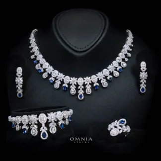Omnia Trisha Blue Bridal Full Set Accessories in High Quality Zircon Stone Rhodium Plated