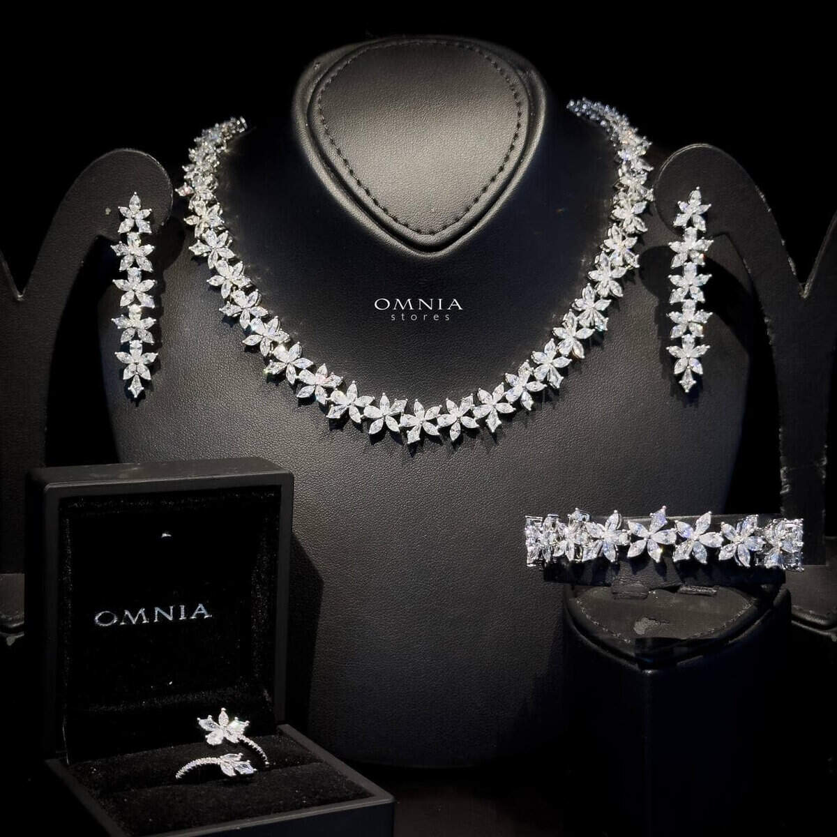 Omnia Zoey Luxury Bridal White Full Set in High Quality Zircon Stone Rhodium Plated