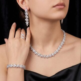 Omnia Zoey Luxury Bridal White Full Set in High Quality Zircon Stone Rhodium Plated (18cm only avaulable in KSA)