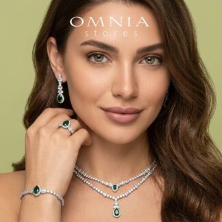 Omnia Ethereal Green Drop-Down Pear Shape Full Set in Rhodium Plated