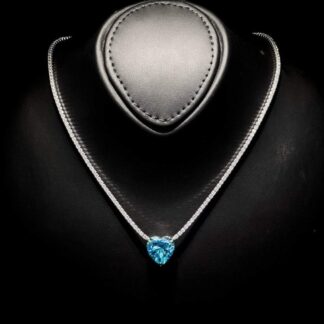 Omnia Heart Sky Blue Necklace 92.5 Pure Silver Jewelry in High Quality Simulated Diamonds