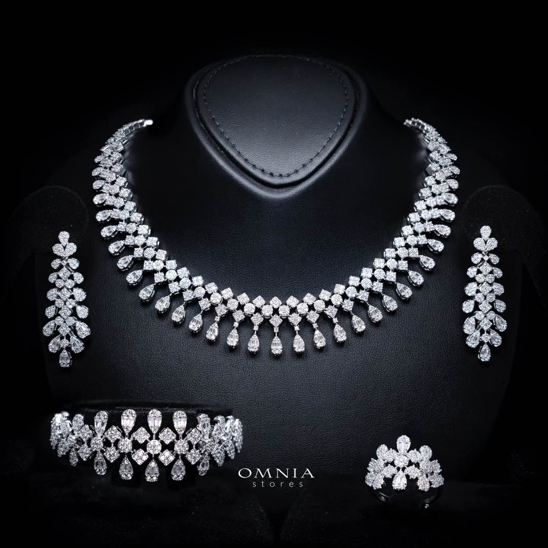 Omnia Amani White Luxury Bridal Full Set in High Quality Zircon Stone Rhodium Plated