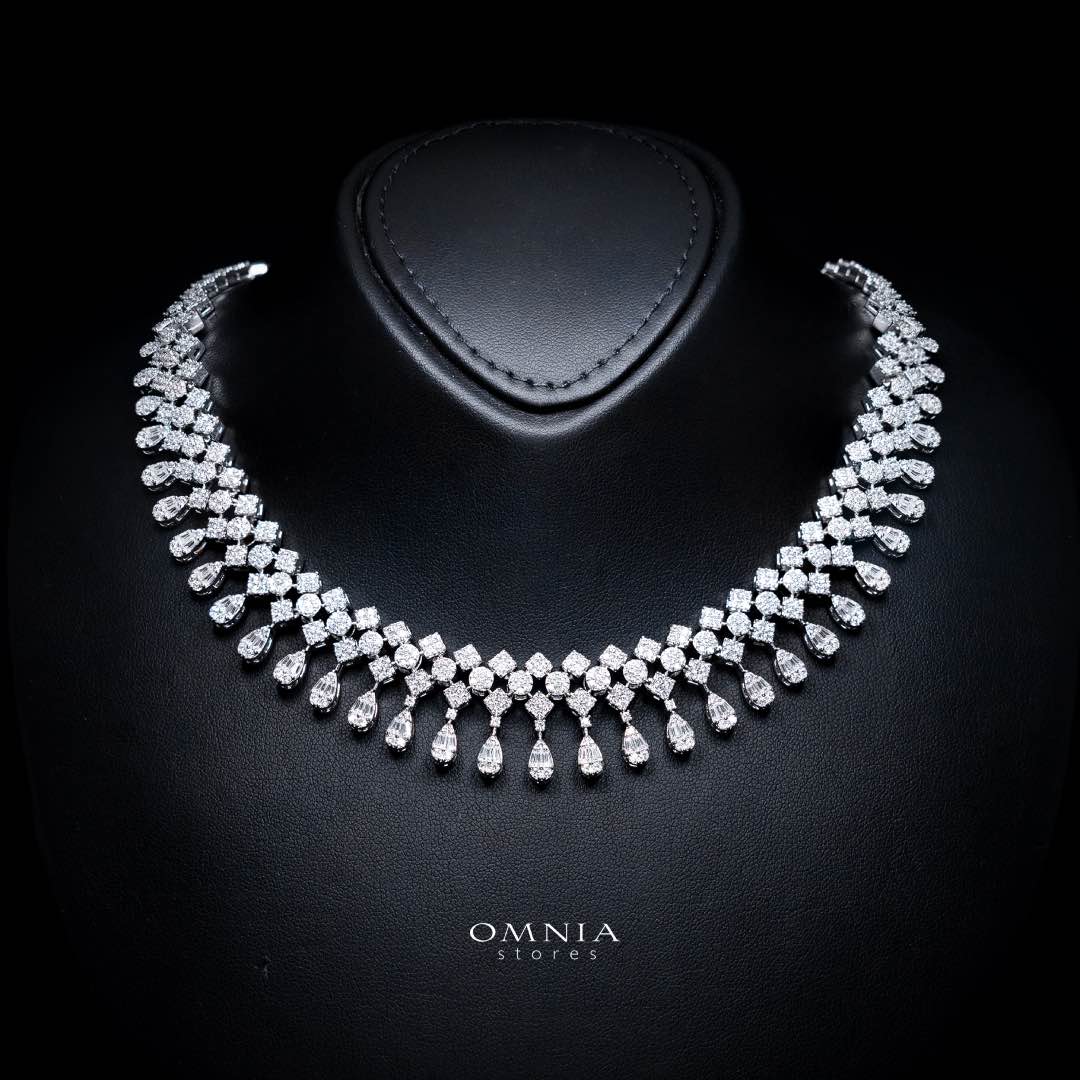 Omnia Amani White Luxury Bridal Full Set in High Quality Zircon Stone Rhodium Plated - Image 2