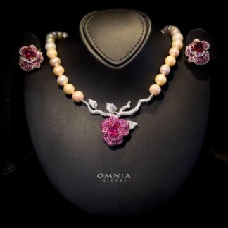 Omnia Masa Fresh Real Water Pearl Set in 92.5 Silver High Quality Simulated diamonds