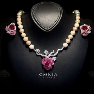 Omnia Masa Fresh Real Water Pearl Set in 92.5 Silver High Quality Simulated diamonds