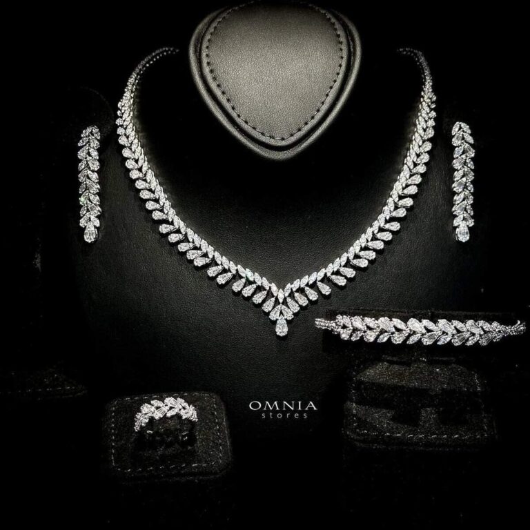 Omnia Aseel White Luxury Bridal Full Set in High Quality Zircon Stone Rhodium Plated