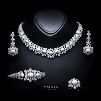 Omnia Rukaya Floral Pearl Luxury Bridal Full Set – High-Quality Zircon & Rhodium Plated Jewelry