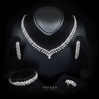 Omnia Aseel White Luxury Bridal Full Set in High Quality Zircon Stone Rhodium Plated