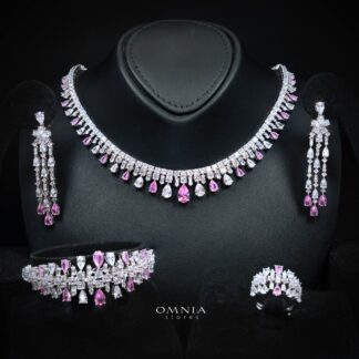Omnia Nisrine Pink Bridal Full Set in High Quality Zircon Stone in Rhodium Plated