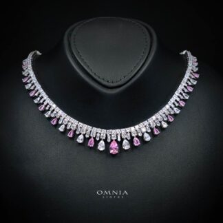 Omnia Nisrine Pink Bridal Full Set in High Quality Zircon Stone in Rhodium Plated