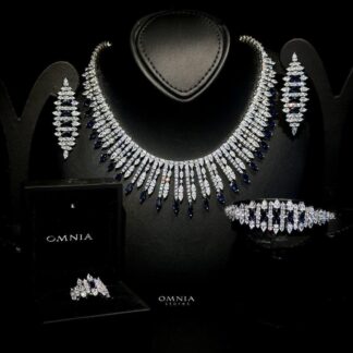 Omnia Lana Blue Bridal Full Set in High Quality Zircon Stone Rhodium Plated